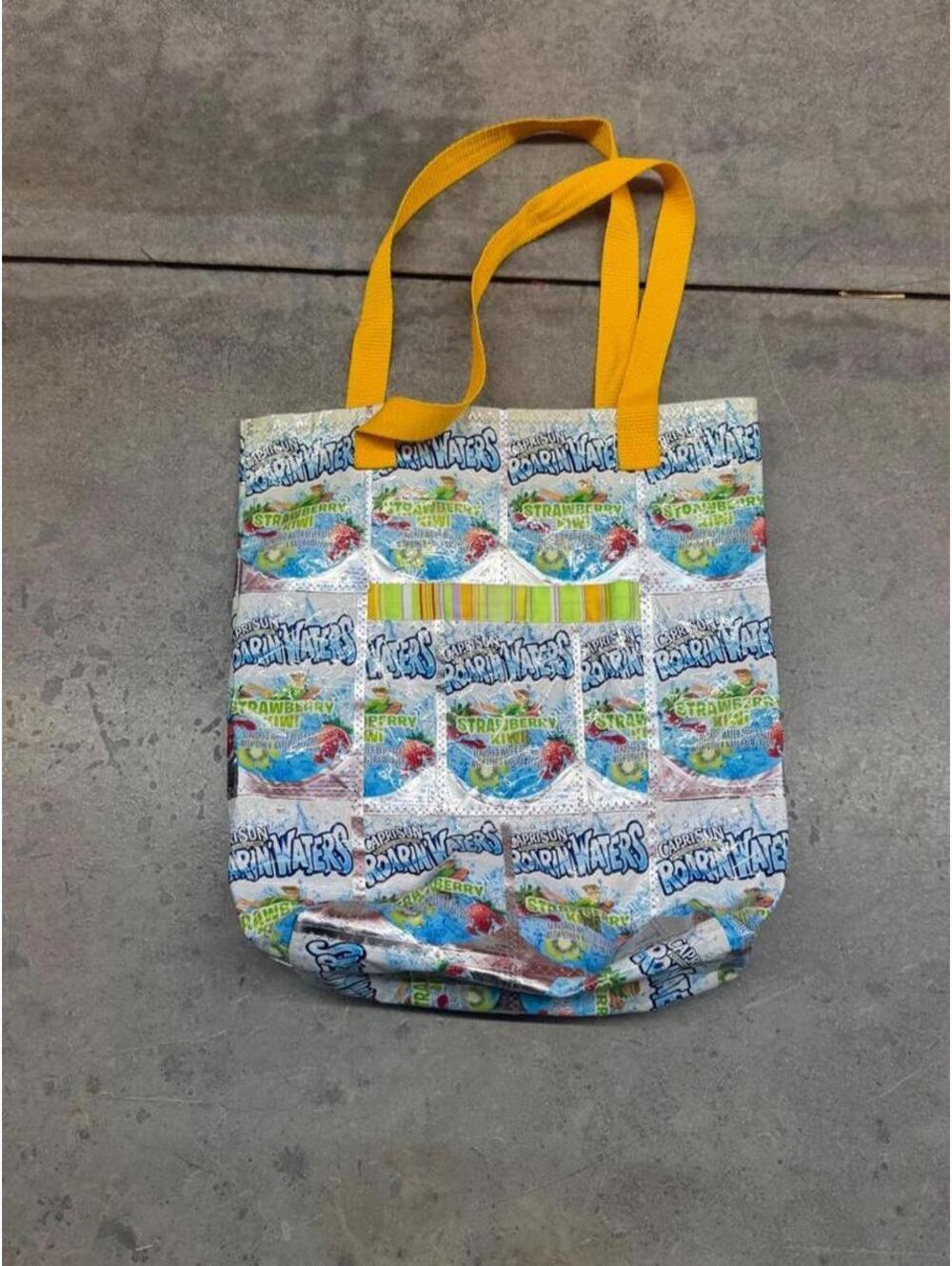 vintage caprisun strawberry kiwi upcycled recycled tote bag